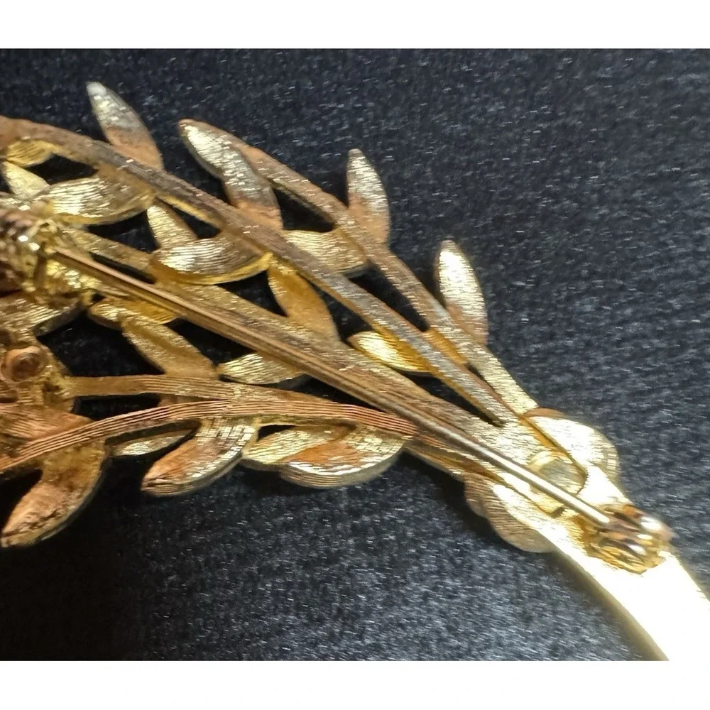 Vintage‎ Rhinestone Wheat Sheaf Brooch Gold Tone Floral Bouquet Pin